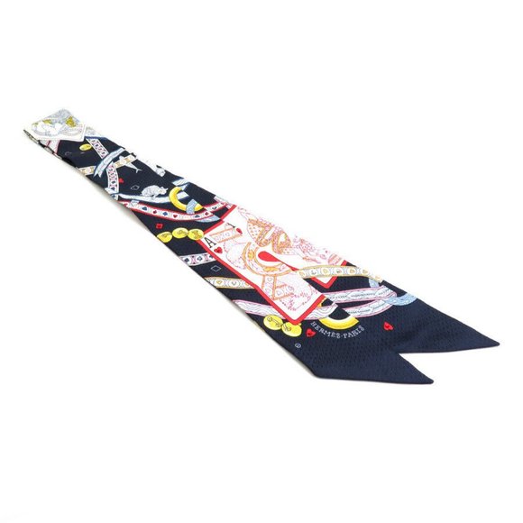 Auth HERMES Twilly Ribbon Dame de Coeur Scarf Multicolor Silk/Rhinestone - Picture 2 of 10